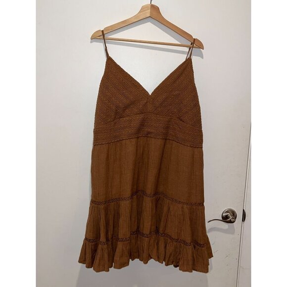 American Eagle Brown Ruffle Hemline Crochette  Mini Sundress Women's Size XXL - Picture 3 of 11